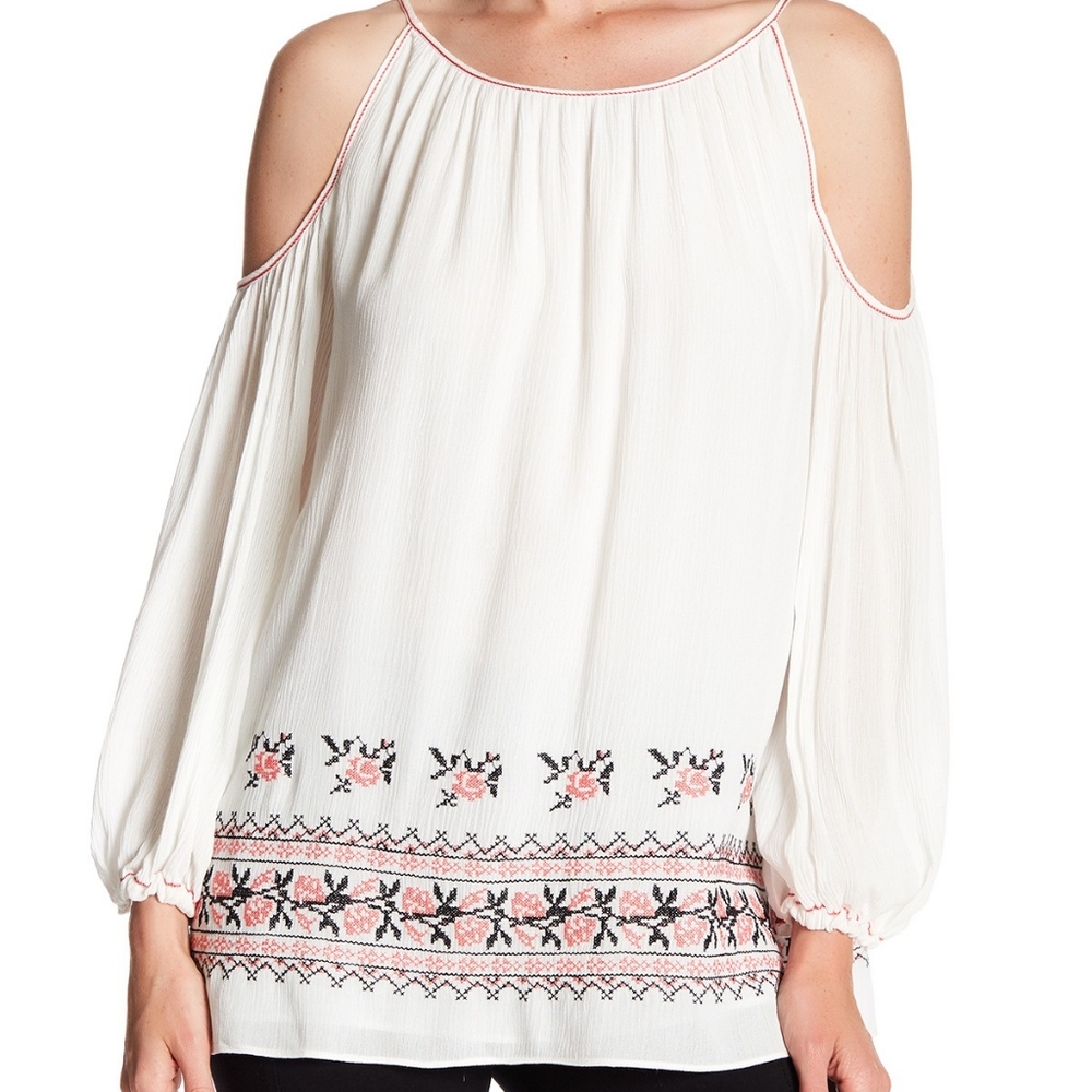 Max Studio Cold Shoulder Embroidered Blouse